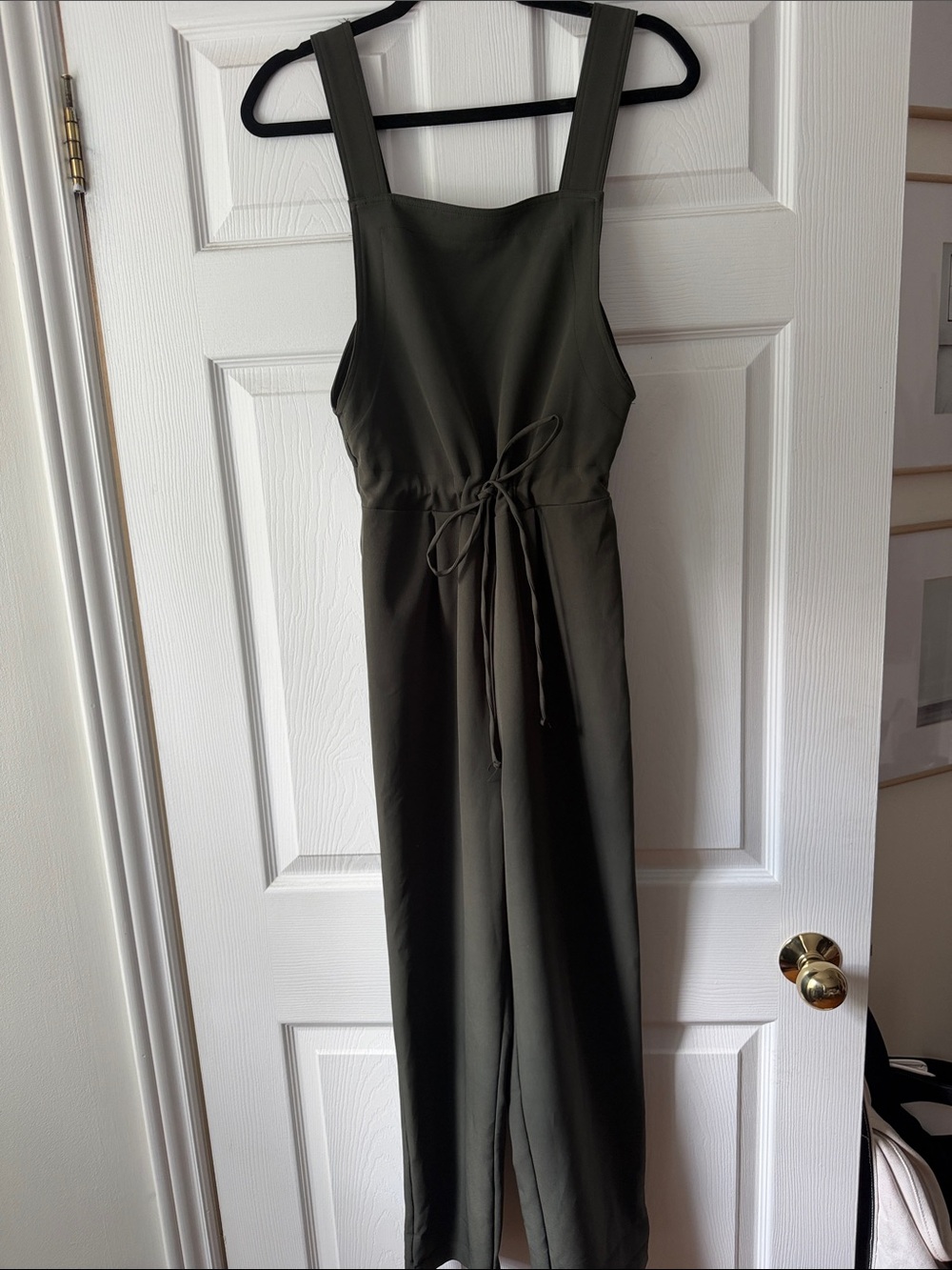 Olive Green Sleeveless Jumpsuit Dress with Tie Waist